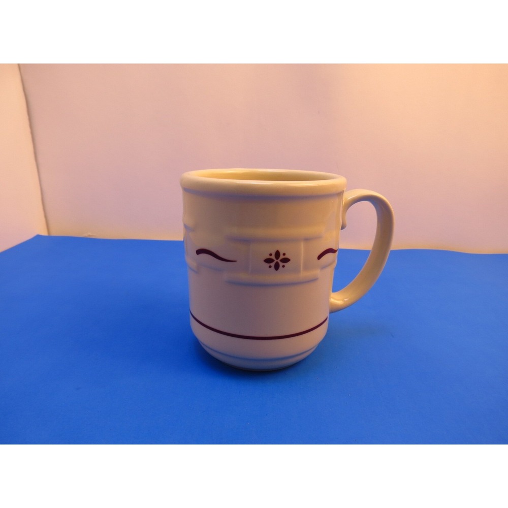 Longaberger Pottery Woven Traditions 12 Ounce Single Mug Cream Burgundy